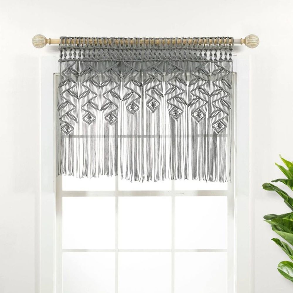 30"x40" Boho Macrame Cotton Kitchen Curtain Valance Gray - Lush Décor - Open Box